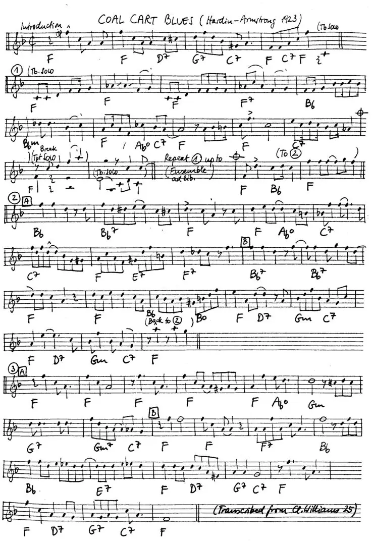 coal cart blues free jazz leadsheet - Courtesy of the Jungle Jazz Band